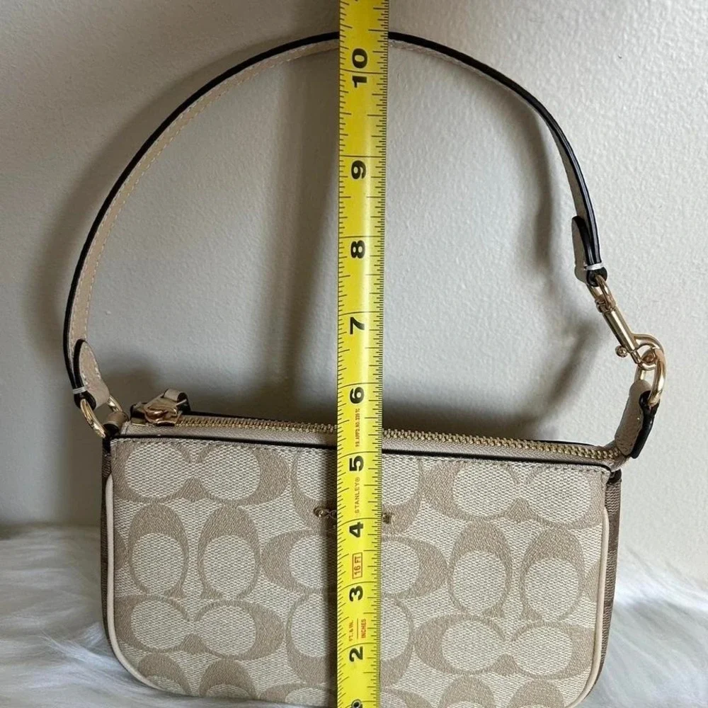 Coach Nolita 19 Light Khaki Ivory Signature Canvas Wristlet Bag Excellent